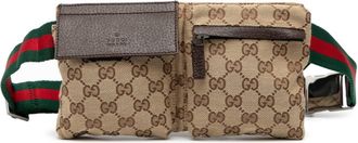 Gucci Beige Brown Canvas Leather Sling Bag (Pre-Owned)