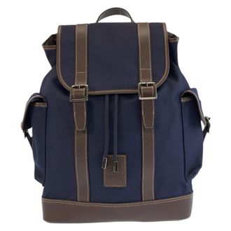 Longchamp Brown Navy Canvas Leather Backpack (Pre-Owned)