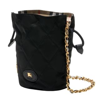 Burberry Womens Quilted Synthetic Bucket Bag Black