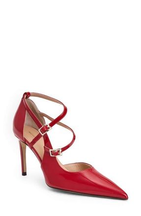 Bruno Magli Primavera Strappy Pointed Toe Pump in Berry Patent at Nordstrom, Size 10.5