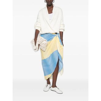 Frankie Shop Womens Asymmetric Wrap Skirt Thira Striped Cotton Blue-Yellow & Draped Blue/yellow