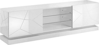 Mirjan24 Mobilier1 - Mueble Tv Charlotte 128, Blanco + Blanco Brillante, N&uacute;mero De Puertas: 0, N&uacute;mero De Cajones: 0, 200x57x40cm, Led