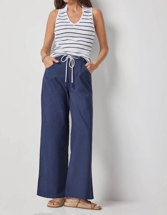 Lilla P Striped Sleeveless Collared Top In Navy/ White Stripe