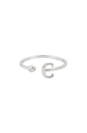 Adornia Cubic Zirconia Initial Adjustable Band Ring in Silver-C at Nordstrom Rack