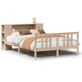 Berkfield Home Bookcase Bed without Mattress 135x190cm Solid Wood Pine in Brown | Size: 135x190 cm