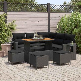 vidaXL Vidaxl - Conjunto De Sof&aacute; De Jard&iacute;n 9 Pcs Negro Rat&aacute;n Sint&eacute;tico