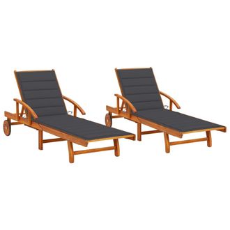 vidaXL Tumbonas Con Cojines 2 Unidades Madera Maciza De Acacia Vidaxl