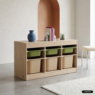 Sweeek Mueble de almacenamiento infantill horizontal, 6 cajas, verde oliva