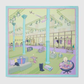 Gucci Printed Silk Twill Carr&eacute;, Blue, Silk