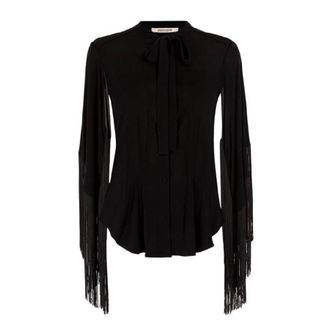 Roberto Cavalli Fringe Cuffs Tie-Collar Shirt, Brand Size 44 ( US Size 10 )