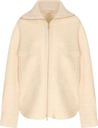 Moncler Light Jackets, female, Beige, XS, Beige Wool Blend Boucle Overshirt