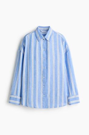 H&M Oversized Linen-blend Shirt in Blue/striped at Nordstrom, Size Xx-Large