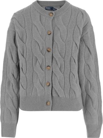 Polo Ralph Lauren Braided Cardigan - Dames - Vesten - Grijs - XL - Wol - Truien & Vesten