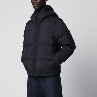 Stone Island Piumino con zip nero in nylon ripstop