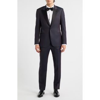 Emporio Armani Dark Purple Peak Lapel Virgin Wool Tuxedo in Solid Dark Purple at Nordstrom, Size 38 Us