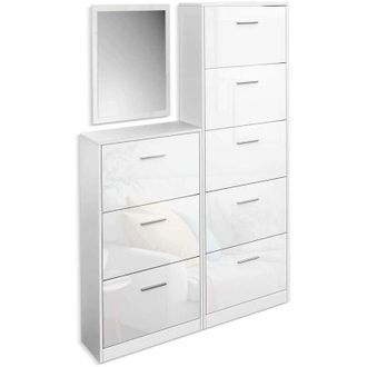 Vicco Zapatera Abatible Gizmo, Blanco Alto Brillo, Set Con Espejo, Vicco