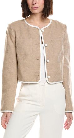 CeCe by Cynthia Steffe Contrast Patch Pocket Linen-Blend Jacket