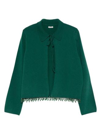 Bode Lodge tie droplet-beads cardigan - women - Lambs Wool/Cashmere - M - Green