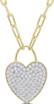 Delmar Goldtone Plate Sterling Silver Pav&egrave; Created White Sapphire Heart Pendant Necklace in Yellow at Nordstrom Rack