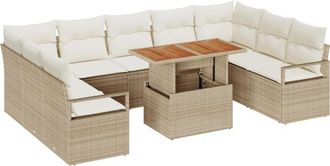 vidaXL Garden Sofa Set with Storage 10 pcs Beige Poly rattan Vidaxl