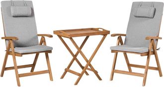 Beliani Conjunto de balc&oacute;n Madera de acacia Gris jaspeado