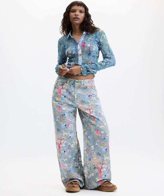 Desigual Pantaloni di jeans grigi stampati-Grigio