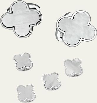 Jan Leslie Mens Mother-of-Pearl Clover Cufflink Stud Set