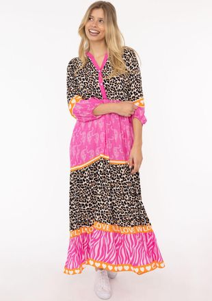 Zwillingsherz Maxikleid ZWILLINGSHERZ Wild Love, Damen, Gr. L/XL (L/XL), N-Gr, pink, Sweatware, Obermaterial: 100% Viskose, gemustert, loose fit ca. Mitte Knie, V-A