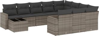 vidaXL Set De Sof&aacute;s De Jard&iacute;n 11 Pzas Y Cojines Rat&aacute;n Sint&eacute;tico Gris Vidaxl