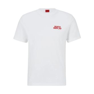 HUGO BOSS Tops, Heren, Wit, M, Katoen, T-shirt met ronde hals