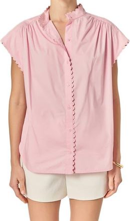 English Factory Rickrack Trim Button-Up Cotton Shirt in Pink at Nordstrom, Size X-Small
