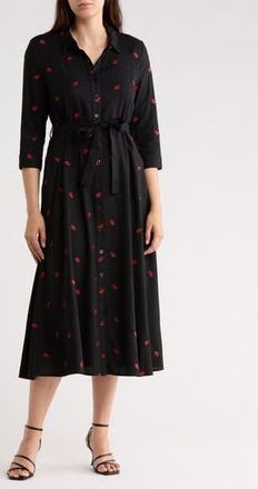 Ellen Tracy Tie Waist Shirtdress in Black/Red at Nordstrom Rack, Size X-Large