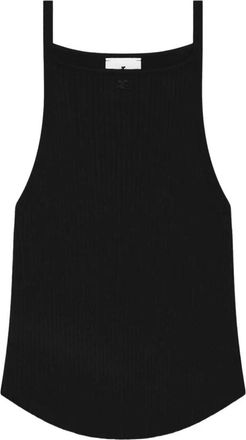 Courr&egrave;ges Logo Geborduurd Geribbelde Top - Dames - Tops zonder mouwen - Zwart - S - Leer - Tops