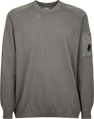 C.P. Company Cotton Crepe Crewneck Sweater with Lens Detail