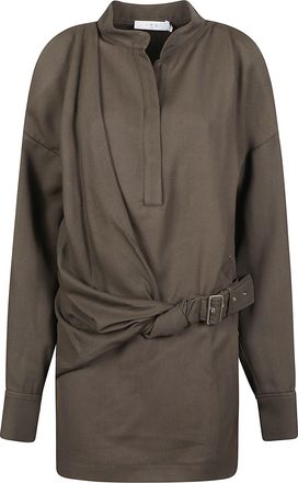 Iro Melva Viscose-Blend Wrap High Collar Day Dress