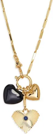 Madewell Engine Turned Lapis Heart Charm Necklace in Antique Gold at Nordstrom