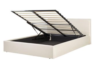 Beliani Letto Imbottito Eu Doppia Misura 140 X 200 Cm Letto Telaio Testiera Lift Up Storage Beige Orbey