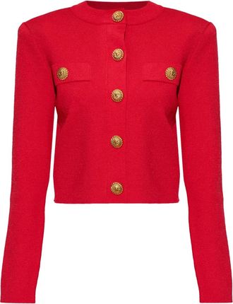 Balmain button boxy cardigan - women - Viscose/Polyester - 38 - Red