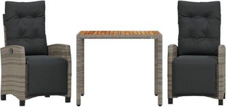 vidaXL Set Comedor De Jard&iacute;n 3 Piezas Con Cojines Rat&aacute;n Sint&eacute;tico Gris Vidaxl