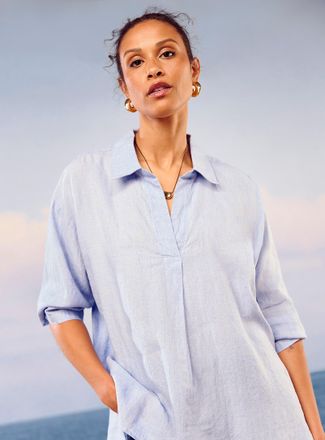 Contemporaine Womens Johnny collar pure linen shirt