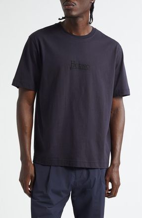 Herno Logo Cotton Jersey T-Shirt in Blue Navy at Nordstrom, Size Xx-Large