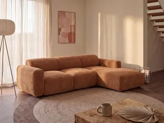 Vente-Unique Grande Divano Componibile Angolare In Velluto A Coste Sottili Terracotta - Angolo A Destra - Pogni Di Maison C&eacute;phy