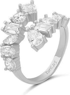 SHYMI Multicut Cubic Zirconia Bypass Ring in Silver /White at Nordstrom, Size 8