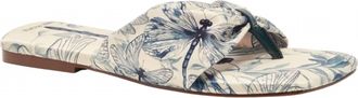 Free People Womens Tia Ruched Printed Thong Sandal In Dragonfly Bandana
