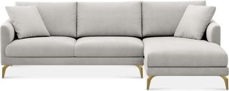 Castlery Lena Chaise Sectional Sofa Right Facing Customized, Performance Fleece, Medium Grey, Brass Legs, Spill Resistant, Removable Covers for Castlery