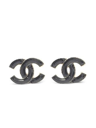 Chanel 2023 CC Resin and Gold Plated Push Back Earrings costume earrings - Black