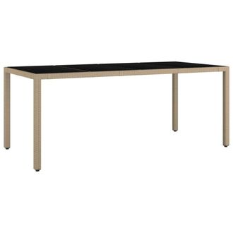 Berkfield Home Garden Table with Glass Top Beige Poly Rattan&Tempered Glass