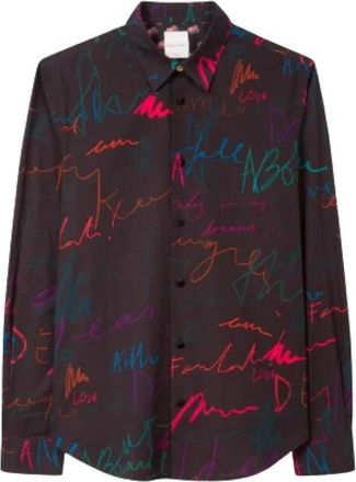 Paul Smith Slim-Fit Zwart Ideas Script Katoenen Overhemd - Heren - Casual Overhemden - Bruin - M - Katoen - Overhemden