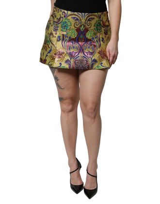 Dolce & Gabbana Multicolor Floral Jacquard Mid Waist Mini Womens Skirt