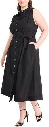 Maggy London Tie Waist Sleeveless Maxi Shirtdress in Black at Nordstrom Rack, Size 16W